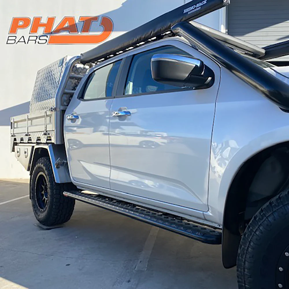 Isuzu D-Max 2021+ FLAT Rock Sliders / Side Steps – P/C Ally Checkerplate Tread - Image 2