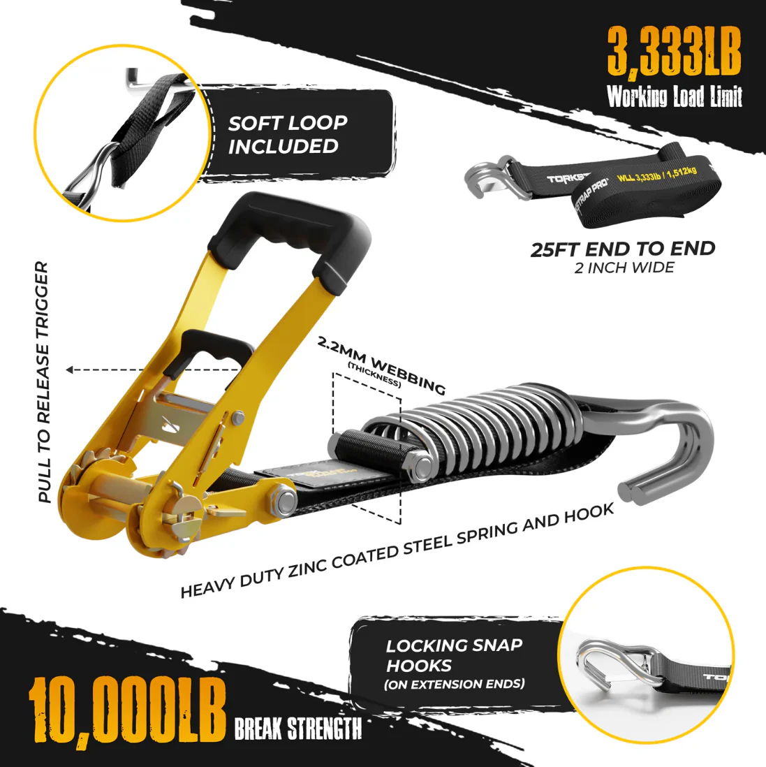 TorkStrap PRO | Self Tensioning Ratchet Straps (4500kg Break Strength) - Image 4