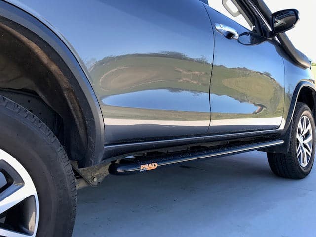 Toyota Fortuner FLAT Rock Sliders / Side Steps – P/C Ally Checkerplate Tread - Image 2